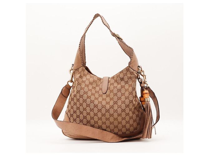 Bamboo Borsa Hobo Gucci in tela monogram con nappina in bambù Marrone - vista 3