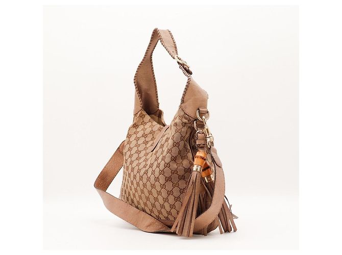 Bamboo Borsa Hobo Gucci in tela monogram con nappina in bambù Marrone - vista 4