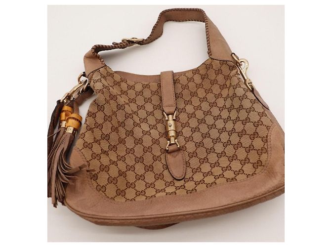 Bamboo Borsa Hobo Gucci in tela monogram con nappina in bambù Marrone - vista 6