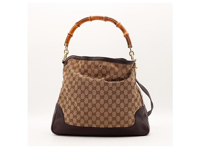 Borsa Tote Gucci Bamboo Shopper Marrone Monogramma - vista 3