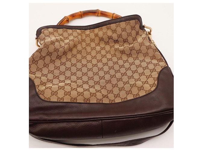 Borsa Tote Gucci Bamboo Shopper Marrone Monogramma - vista 6