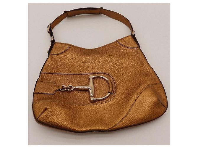 Borsa Hobo Gucci Horsebit in pelle bronzo metallizzato - vista 6