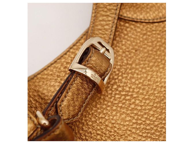Borsa Hobo Gucci Horsebit in pelle bronzo metallizzato - vista 9