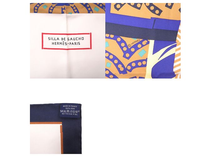 Hermès Hermes Carre 90 SILLA DE GAUCHO Seidentuch Weiß Mehrfarben Beige - Ansicht 4