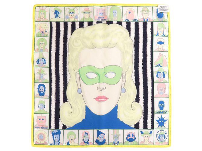 Hermès Foulard Hermes Petit Carré 45 DRESS CODE Nero Multicolore Verde Giallo - vista 3