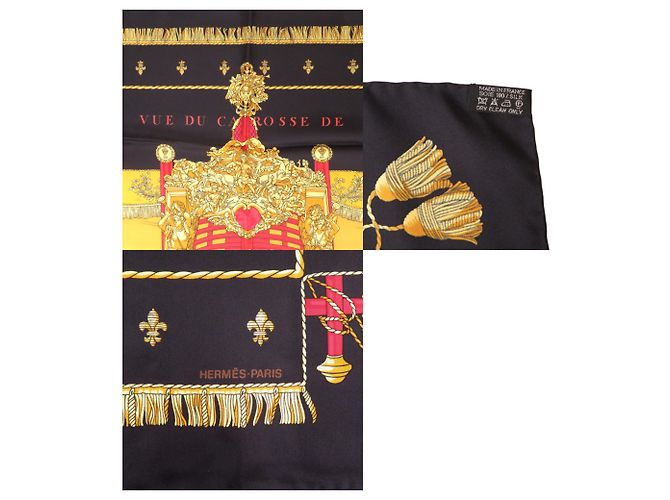 Hermès Pañuelo de seda Hermes Carre 90 Queen's Coronation Negro Roja Amarillo - vista 4