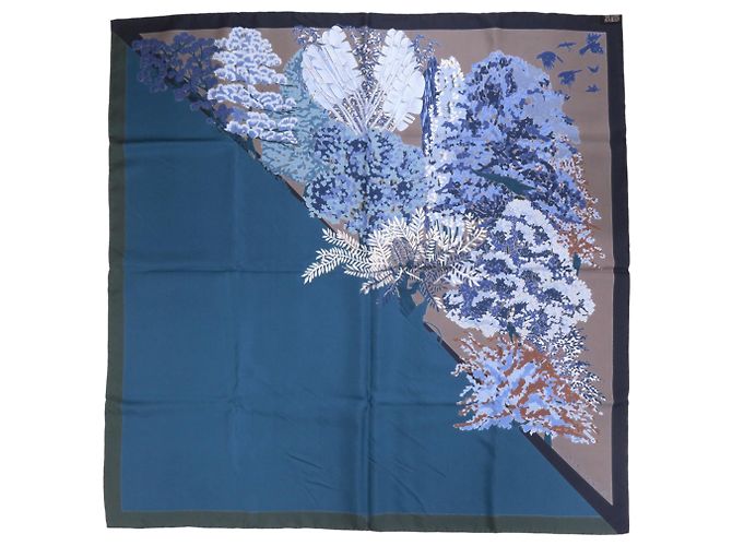 Hermès Foulard Hermes Carre 90 Les Legendes de l’Arbre Blu Multicolore Verde - vista 3