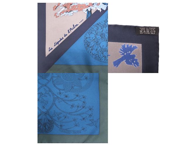 Hermès Foulard Hermes Carre 90 Les Legendes de l’Arbre Blu Multicolore Verde - vista 4
