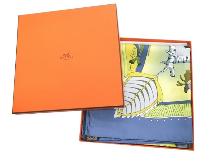 Hermès Foulard Hermes Carre 90 LA VIE DU GRAND NORD Blu Giallo Blu chiaro - vista 2