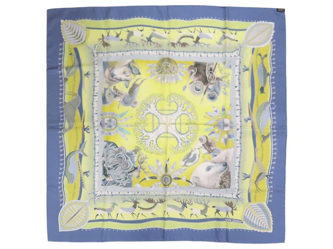 Hermès Foulard Hermes Carre 90 LA VIE DU GRAND NORD Blu Giallo Blu chiaro - vista 3