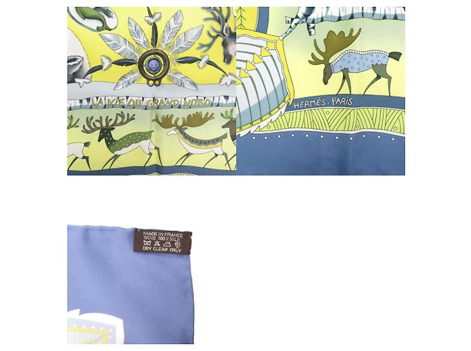 Hermès Foulard Hermes Carre 90 LA VIE DU GRAND NORD Blu Giallo Blu chiaro - vista 4
