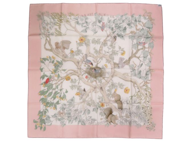 Silk In Hermès Foulard di seta Hermes Carre 90 Au Cœur des Bois Rosa Bianco Verde - vista 3