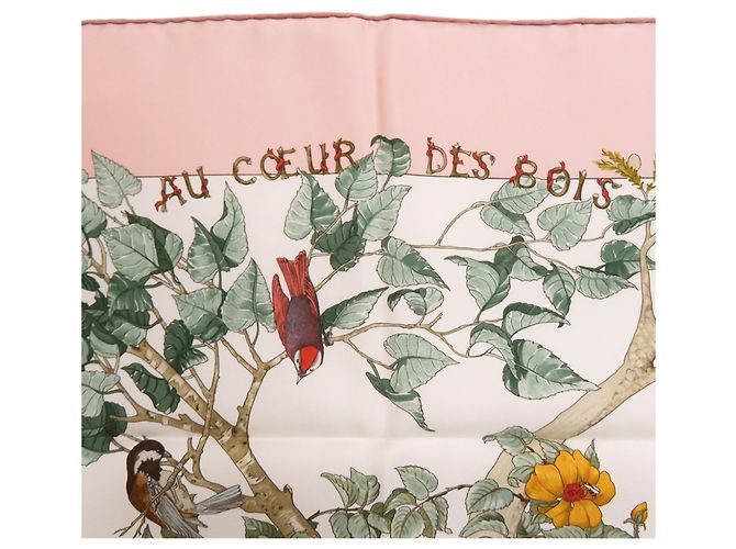 Silk In Hermès Foulard di seta Hermes Carre 90 Au Cœur des Bois Rosa Bianco Verde - vista 4