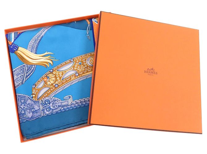 Hermès Hermes Carre 90 Ceintures et Liens Seidentuch Blau Orange - Ansicht 2