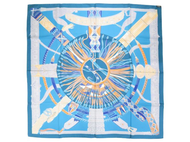 Hermès Hermes Carre 90 Ceintures et Liens Seidentuch Blau Orange - Ansicht 3