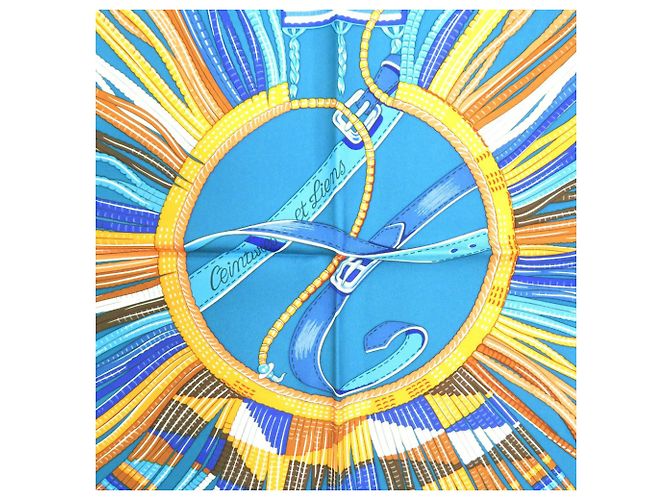 Hermès Hermes Carre 90 Ceintures et Liens Seidentuch Blau Orange - Ansicht 4