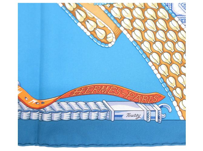 Hermès Hermes Carre 90 Ceintures et Liens Seidentuch Blau Orange - Ansicht 5