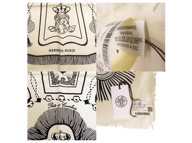 Hermès Lenço Hermes Carre 80 Poste et Cavalerie Bege - vista 4