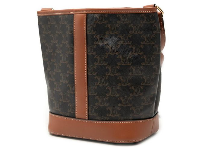 Céline Celine Triomphe Small Bucket Crossbody Shoulder Bag Marrone Nero - vista 2