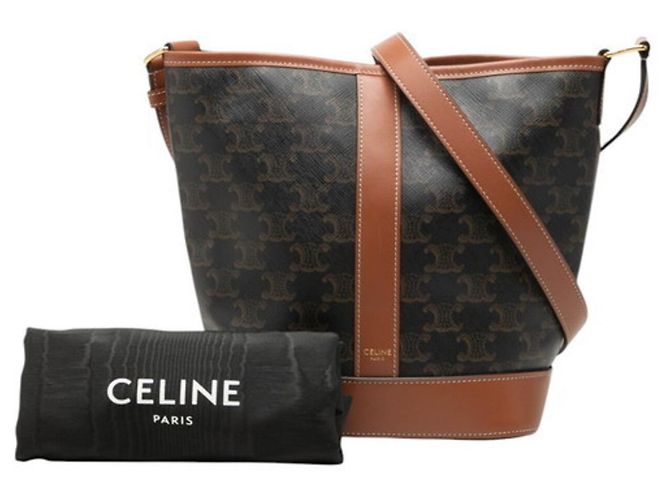 Céline Celine Triomphe Small Bucket Crossbody Shoulder Bag Marrone Nero - vista 7