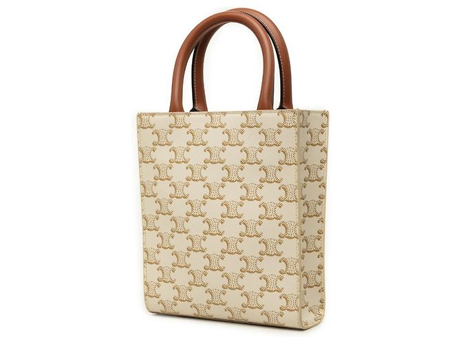 Céline Sac à main Celine Triomphe Mini Vertical Cabas Marron Blanc - vue 2