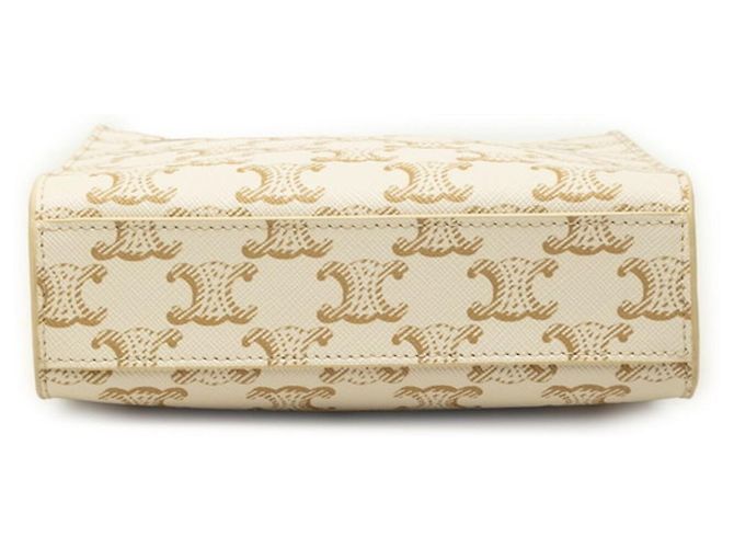 Céline Sac à main Celine Triomphe Mini Vertical Cabas Marron Blanc - vue 3