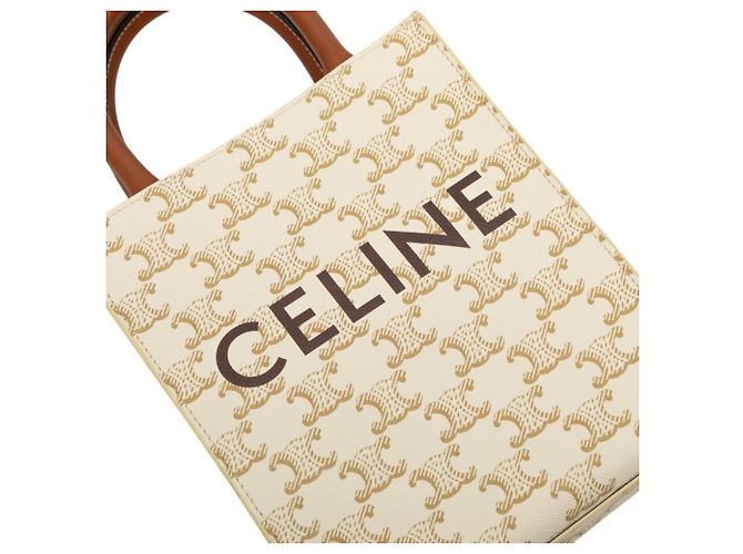 Céline Sac à main Celine Triomphe Mini Vertical Cabas Marron Blanc - vue 5