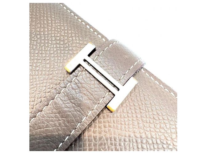 Hermès Cartera larga Hermes Veau Epsom Etoupe Bearn Soufflé Beige Gris pardo - vista 12