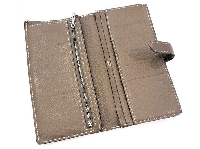 Hermès Cartera larga Hermes Veau Epsom Etoupe Bearn Soufflé Beige Gris pardo - vista 4