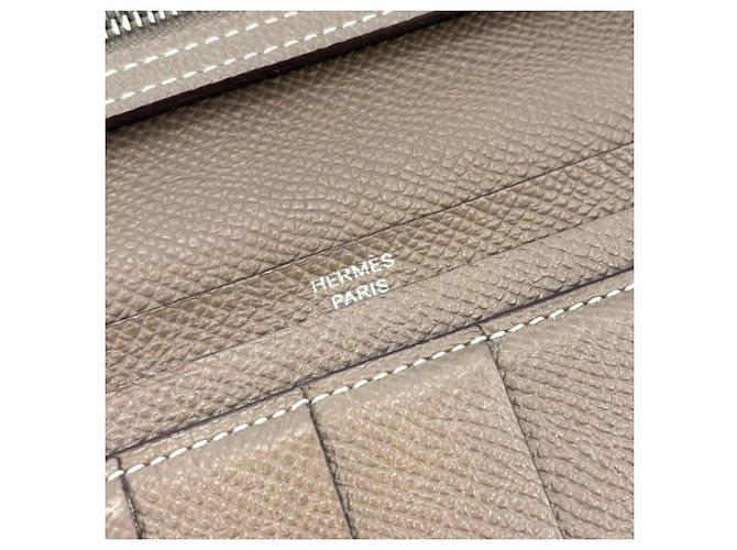 Hermès Cartera larga Hermes Veau Epsom Etoupe Bearn Soufflé Beige Gris pardo - vista 5