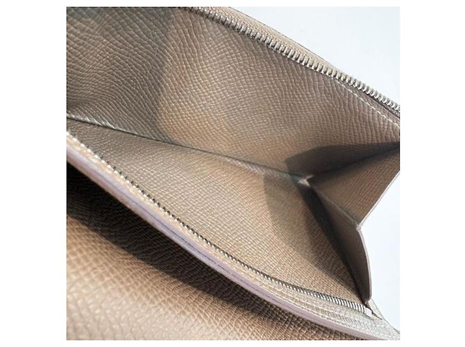Hermès Cartera larga Hermes Veau Epsom Etoupe Bearn Soufflé Beige Gris pardo - vista 8