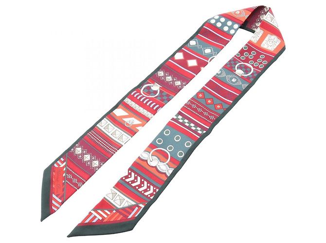 Hermès Hermes Twilly Colliers de Chiens Ribbon Scarf Muffler Multicolore Verde Bordò - vista 2