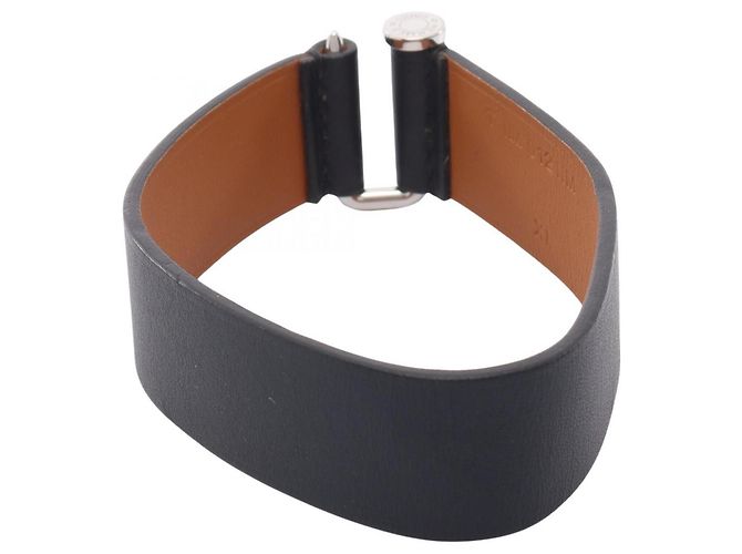 Hermès Pulsera de cuero Hermes Sellier Negro Plata - vista 2