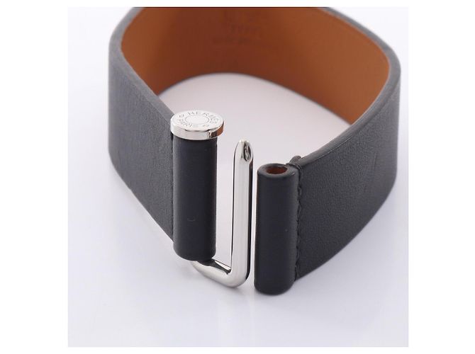 Hermès Pulsera de cuero Hermes Sellier Negro Plata - vista 3
