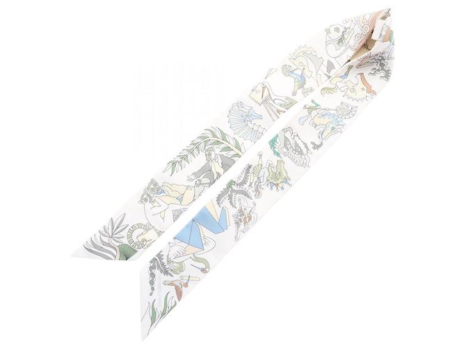 Hermès Twilly Academia Hippica Ribbon Scarf Bianco Multicolore - vista 2