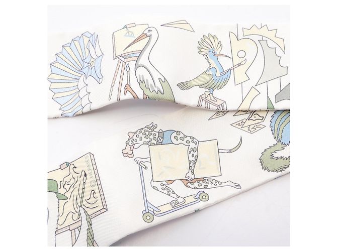 Hermès Twilly Academia Hippica Ribbon Scarf Bianco Multicolore - vista 6