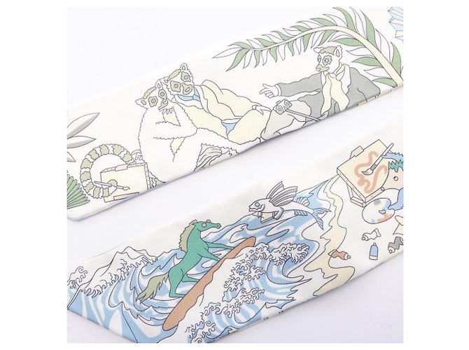 Hermès Twilly Academia Hippica Ribbon Scarf Bianco Multicolore - vista 7