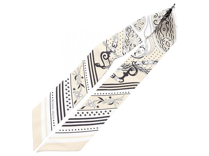 Hermès Foulard Hermes Twilly Festival des Amazones Nero Bianco Beige - vista 2