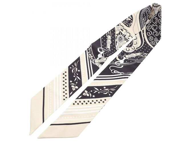 Hermès Foulard Hermes Twilly Festival des Amazones Nero Bianco Beige - vista 3