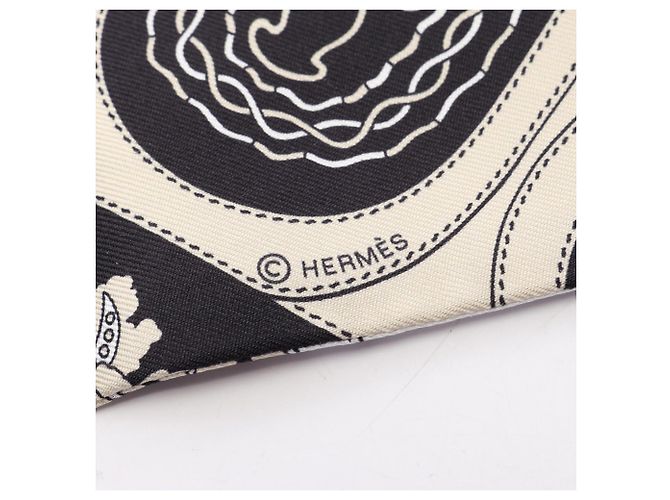 Hermès Foulard Hermes Twilly Festival des Amazones Nero Bianco Beige - vista 4