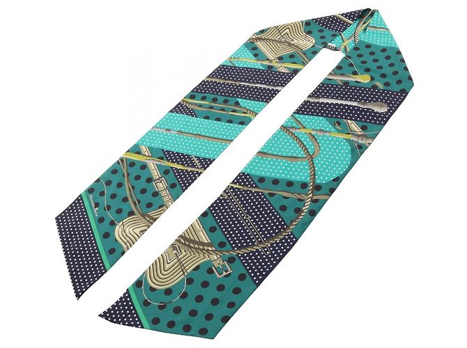 Hermès Foulard Hermes Maxi Twilly Clic Clac a Pois Multicolore Verde Blu navy - vista 2