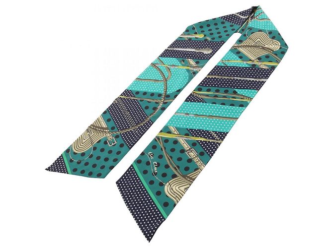 Hermès Foulard Hermes Maxi Twilly Clic Clac a Pois Multicolore Verde Blu navy - vista 3