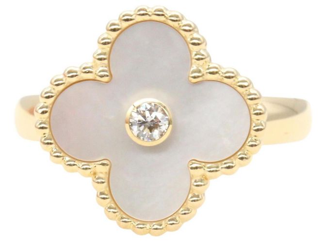 Van Cleef & Arpels Vintage Alhambra Ring aus Perlmutt Weiß Golden - Ansicht 2