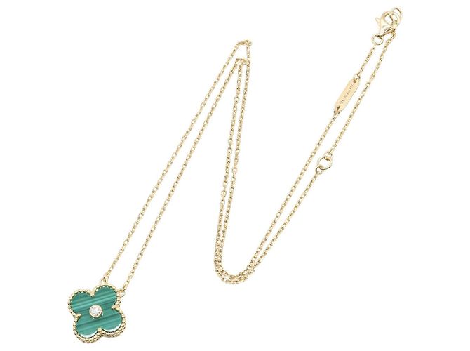 Collana Van Cleef & Arpels Vintage Alhambra Malachite D'oro Verde - vista 2
