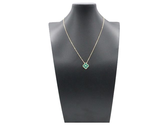 Collana Van Cleef & Arpels Vintage Alhambra Malachite D'oro Verde - vista 6