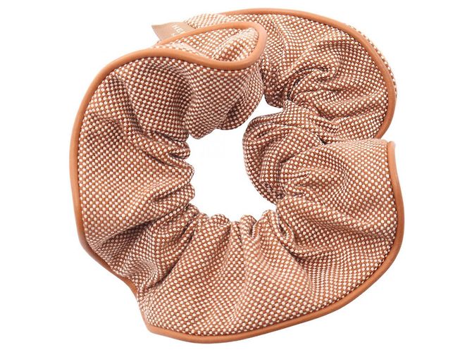 Hermès Scrunchie Hermes Claudia Plan Air in pelle Marrone Bianco - vista 2