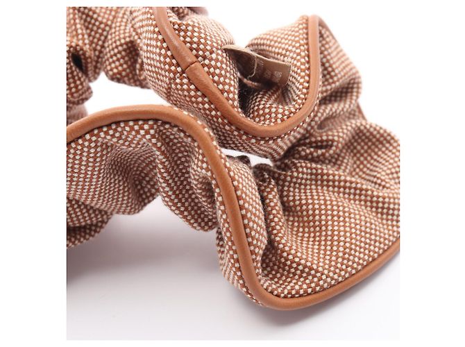 Hermès Scrunchie Hermes Claudia Plan Air in pelle Marrone Bianco - vista 6