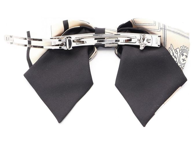 Hermès Hermes EX-LIBRIS Haaraccessoire Schleifen-Spange Schwarz Beige - Ansicht 2