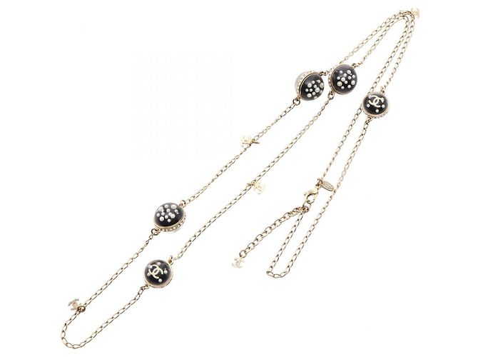 Conjunto de Colar e Brincos Chanel 10C Coco Mark Preto Dourado - vista 2