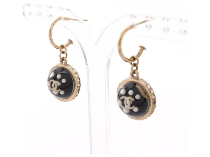 Conjunto de Colar e Brincos Chanel 10C Coco Mark Preto Dourado - vista 6